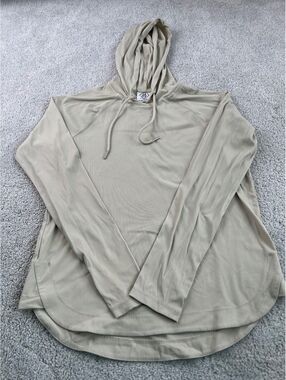 SAGE Collective Women’s Ribbed Hoodie Pullover Beige Cream Long Sleeve Size S
